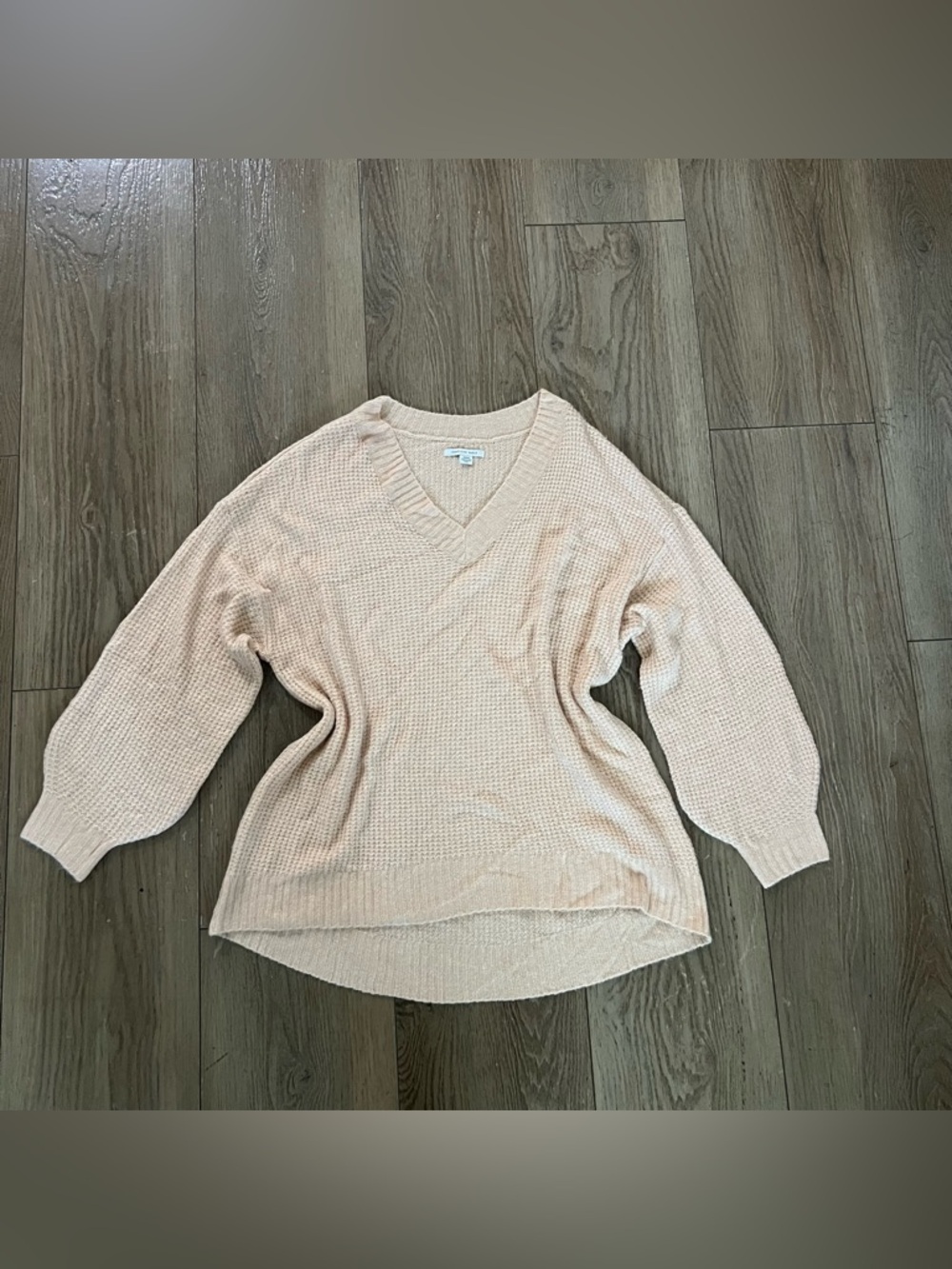 American Eagle Outfitters V-Neck Waffle Knit Sweater - Blush
